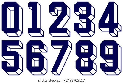 Set 0 1 2 3 4 5 7 8 9 Zero Seven One Two Three Four Five Eight Nine 3D Isometric Number Sports Kit Jersey Uniform Football Soccer Club Team  Pixel Art Vector EPS PNG Clip Art No Transparent Background