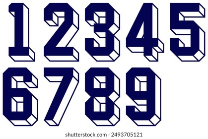 Set 0 1 2 3 4 5 7 8 9 Zero Seven One Two Three Four Five Eight Nine 3D Isometric Number Sports Kit Jersey Uniform Football Soccer Club Team  Pixel Art Vector EPS PNG Clip Art No Transparent Background