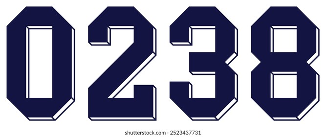 Set 0 1 2 3 4 5 7 8 9 Zero Sete Um Dois Três Quatro Cinco Cinco Oito Número Isométrico 3D Kit de Esportes Jersey Uniforme Futebol Futebol Futebol Clube Equipe Pixel Art Vetor EPS PNG Clip Art Sem fundo transparente