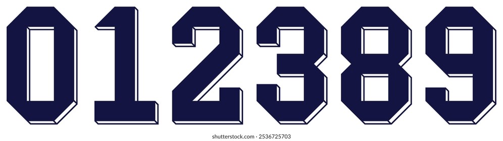 Set 0 1 2 3 4 5 7 8 9 Zero Sete Um Dois Três Quatro Cinco Cinco Oito Número Isométrico 3D Kit de Esportes Jersey Uniforme Futebol Futebol Futebol Clube Equipe Pixel Art Vetor EPS PNG Clip Art Sem fundo transparente