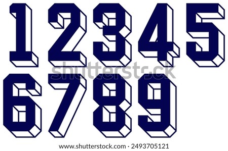 Set 0 1 2 3 4 5 7 8 9 Zero Seven One Two Three Four Five Eight Nine 3D Isometric Number Sports Kit Jersey Uniform Football Soccer Club Team  Pixel Art Vector EPS PNG Clip Art No Transparent Background