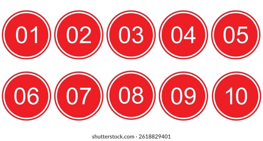 Set of 0 to 10 numbers simple design isolated. Typography set of rounds 0 to 10 Numbers. Numeral typographic line and flat icons set. Bullet point number icon collection. Vector illustration. eps 10.