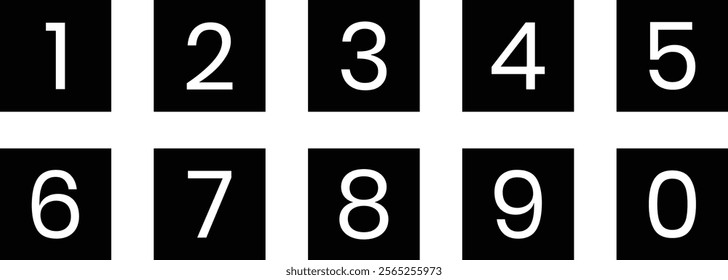 set of 0 to 9 white number on black rectangle vector illustration.