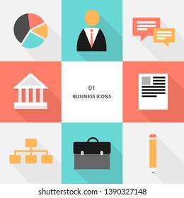 Set 01 - flat design business icons, vector illustration