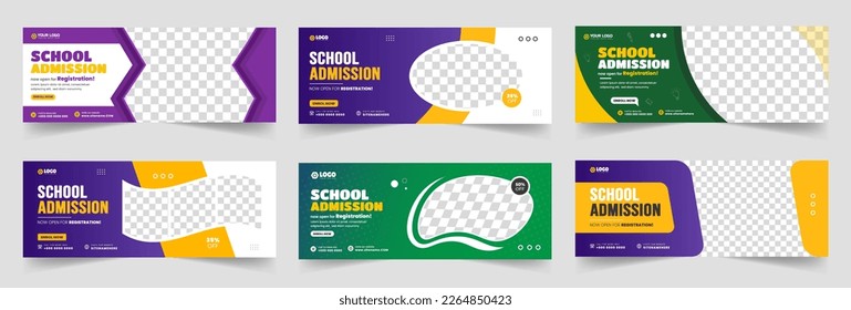 set of 06 Mega collection School admission social media cover design. back to school social media cover banner design. Back to school admission social media cover and web banner. school admission web