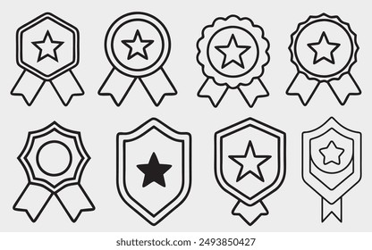 
Set of 08 outline icons related to quality, award, badge, success, ribbon. Seal ribbon flat icon, Award And Success Stock Line Icon Set Vector illustration isolated on white background