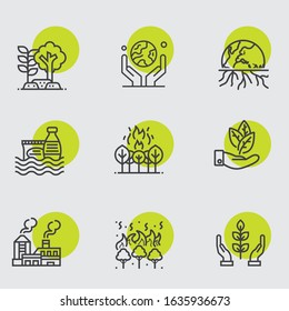 Set of 09 ecology icons, thin line style, vector illustration