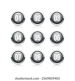 Set of 0-9 number button icons. Vector illustration