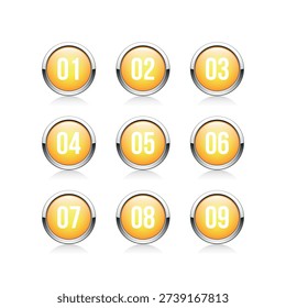 Set of 0-9 number button icons. Vector illustration