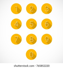Set of 0-9 numbers. Orange number icons