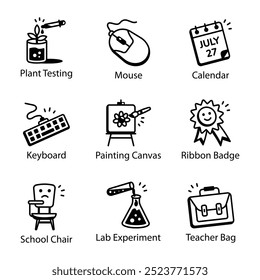 Set of 09 School Accessories Doodle Icons 


