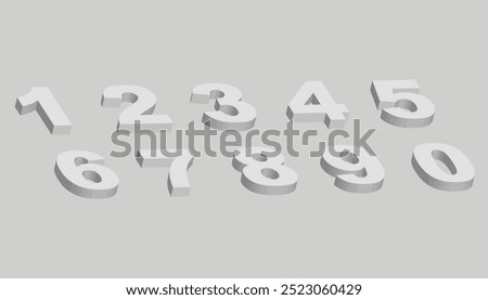 Set of 1 to 10 figures of white color on gray background. set of numbers icon illustrations. 3d mathematical number and symbols. vector alphabets
