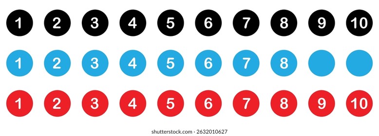 Set of 1 to 10 numbers simple design isolated. typography set of rounds 1 to 10 numbers. bullet point number icons collection. numeral typographic line and flat icons set. vector illustration eps 20 .