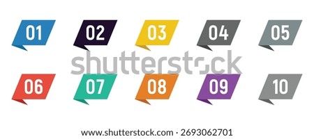 Set of 1 to 10 numbers simple design isolated. Typography set of rounds 1 to 10 numbers. Bullet point number icons collection. Numeral typographic line and flat icons set. Vector illustration