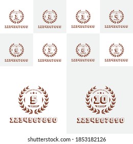 set 1, 2, 3 ,4, 5, 6, 7, 8, 9, 10 years anniversary logo template. Vector and illustration