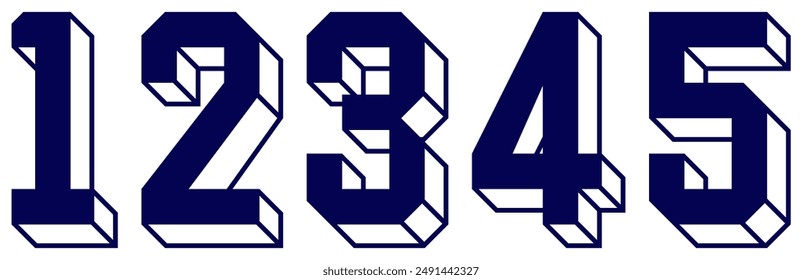 Set 1 2 3 4 5 One Two Three Four Five 3D Isometric Number Sports Kit Jersey Uniform Football Soccer Club Team  Pixel Art Vector EPS PNG Clip Art No Transparent Background 