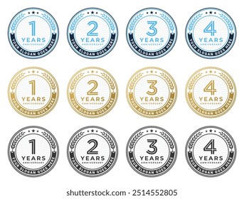 Set of 1, 2, 3, 4 anniversary icon logo design vector template isolated in gold, blue, and black colors. Anniversaries logo emblem circle collection