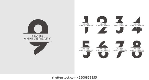 Set 1 2 3 to 9 years anniversary logo concept design