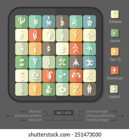 Set 1 of 6 abstract design elements flat icon on retro background in vintage color. Vector illustration eps 10