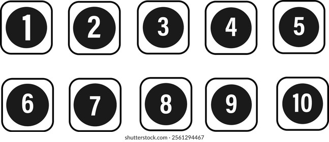 Set of 1 to 9 numbers simple design isolated. Typography set of rounds 1 to 9 Numbers. simple black symbols for UI apps and websites vector illustration
