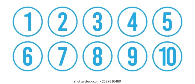 Set of 1 to 9 numbers simple design isolated. Typography set of rounds 1 to 9 Numbers. Numeral typographic line and flat icons set. Bullet point number icon collection. Vector illustration in eps 10.