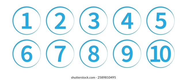 Set of 1 to 9 numbers simple design isolated. Typography set of rounds 1 to 9 Numbers. Numeral typographic line and flat icons set. Bullet point number icon collection. Vector illustration in eps 10.