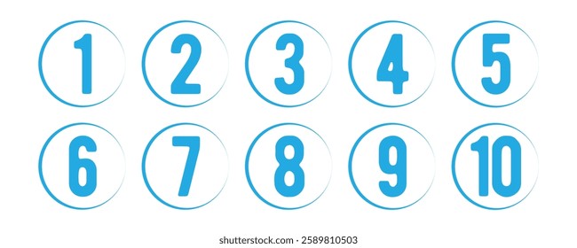 Set of 1 to 9 numbers simple design isolated. Typography set of rounds 1 to 9 Numbers. Numeral typographic line and flat icons set. Bullet point number icon collection. Vector illustration in eps 10.