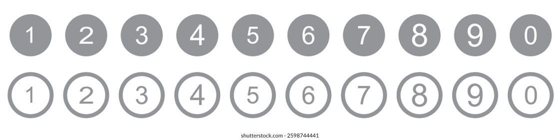 Set of 1 to 9 numbers simple design isolated. Typography set of rounds 1 to 9 Numbers. Numeral typographic line and flat icons set. Bullet point number icon collection. Vector illustration