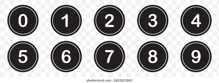 Set of 1 to 9 numbers simple design isolated. Typography set of Round 1 to 9 numbers. Numeral typographic flat icons set. Bullet point number icon set. Vector illustration. 