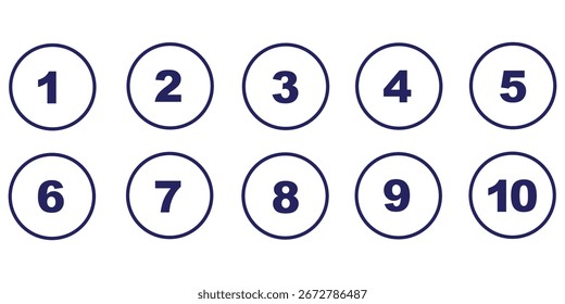 Set of 1 to 9 numbers simple design isolated. typography set of rounds 1 to 9 numbers. bullet point number icons collection. Numeral typographic line and flat icons set. Colorful bullet point