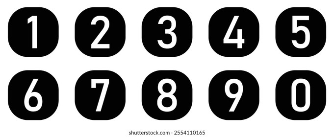 Set of 1 to 9 numbers vector icon set isolated. Typography set of rounds 1 to 9 Numbers. Bullet point number icon collection. Numeral typographic icons. Simple design. Vector illustration.