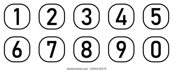 Set of 1 to 9 numbers vector icon set isolated. Typography set of rounds 1 to 9 Numbers. Bullet point number icon collection. Numeral typographic outline style. Simple design. Vector illustration.