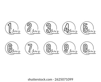 set of 1 to 9 year anniversary for celebration event symbol icon design vector isolated transparent background