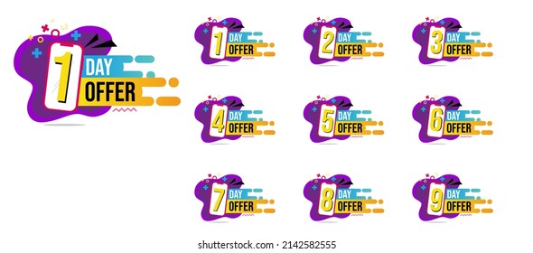 set of 1 day offer advertising badges in mobile, labels for modern advertising designs, used for banners, posters