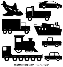 Set 1 of different transport silhouettes isolated on white