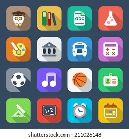 set 1 of education and school flat icons, colorful