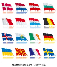 Set 1 - flags of european nations. Denmark, Netherlands, Bulgaria, Austria, Sweden, France, Germany, Belgium, Ireland, Luxembourg, Malta, Iceland, Macedonia, Monaco, San Marino, Ukraine.