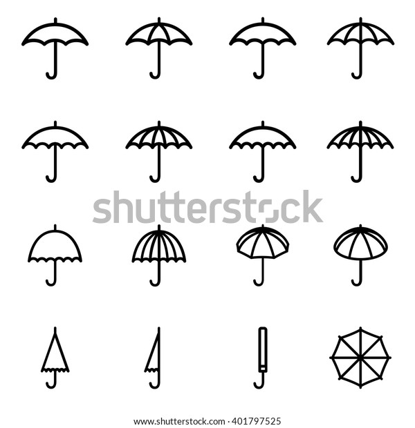 傘のベクターイラストを表す線のアイコンのセット1 傘のシンプルな記号 のベクター画像素材 ロイヤリティフリー 401797525