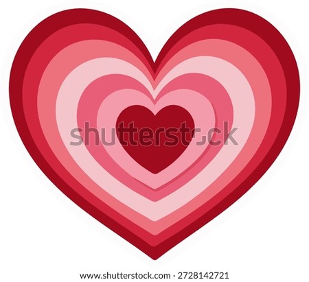 Set of 1 multi-layered red and pink heart illustration for Valentine's Day paper cut style and romantic relationship depth concept
