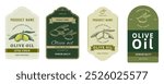 Set 1 of olive oil labels isolated on white background. Healthy vegetarian organic food. Vector Illustration. 