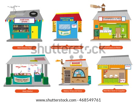 Set 1 of Philippines Commercial and Small Business Establishments  like the popular home-based Sari-Sari store and more. Editable Clip Art. Zdjęcia stock © 