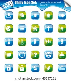 SET 1 - Iconos brillantes: Internet y seguridad genéricos