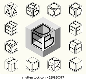 Set 1 template of the letters inscribed in the three sides of the cube, hexagon. To create monograms, logos and emblems.