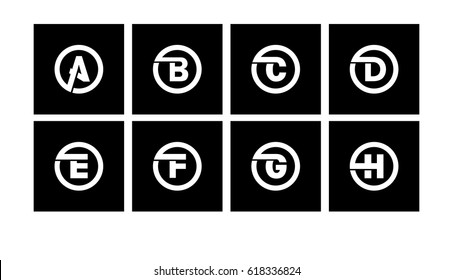 Set 1 of templates, capital letters inscribed in a circle of wide white bands with an overlay of shadows. To create emblems, monograms, logos