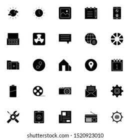 Set 1 of UI and UX icon in solid style. Creative glyph interface symbols for website design and mobile apps. Simple user interface solid icon sign isolated on white background. 25 icons.