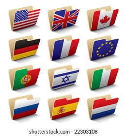 Set 1 of vector folders icons with world flags