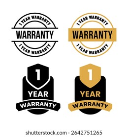 Set of 1 Year Warranty Badge Icons in Black and Gold Style