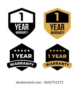 Set of 1 Year Warranty Badge Icons in Black and Gold Style