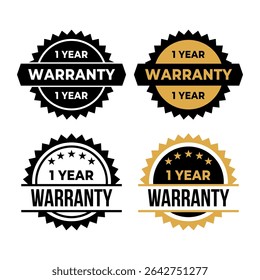 Set of 1 Year Warranty Badge Icons in Black and Gold Style