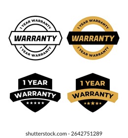 Set of 1 Year Warranty Badge Icons in Black and Gold Style